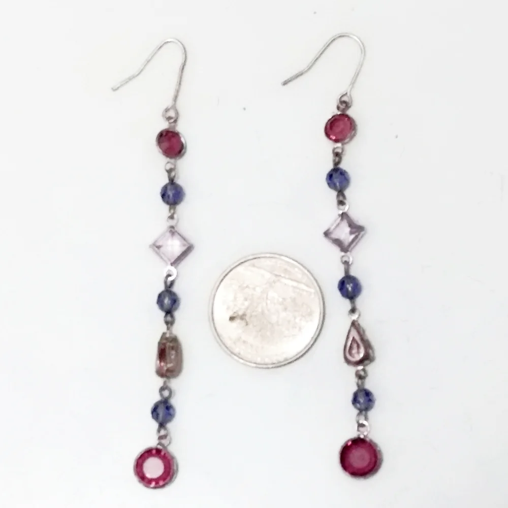 Vintage Sterling Amethyst & Pink Quartz Long Earrings - Picture 4 of 8
